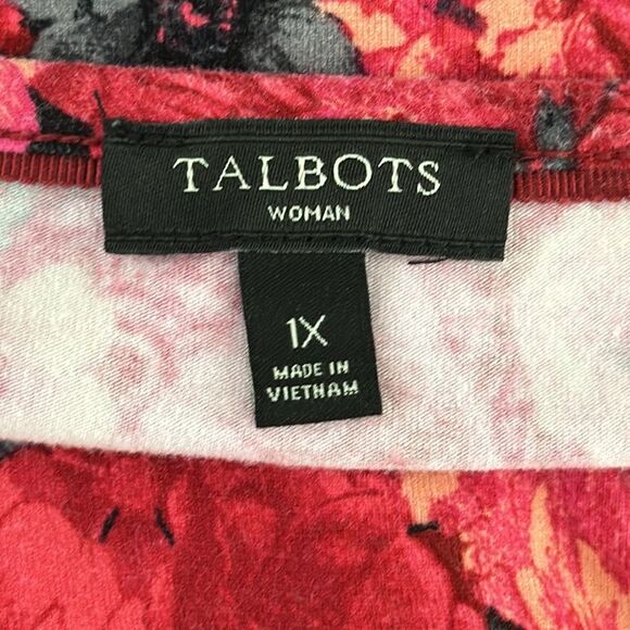 Talbots Plus 1X Top Tee Floral Cap Sleeve Red Pink - Picture 9 of 10